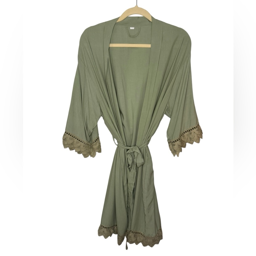 Sage Green Lace Trim Robe